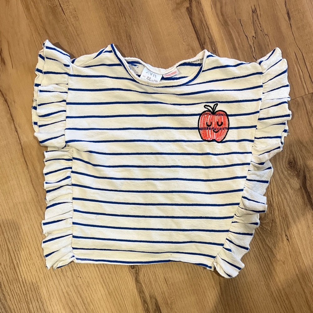 Zara Girls Striped Apple 🍎 Tee 4–5Y (110 cm